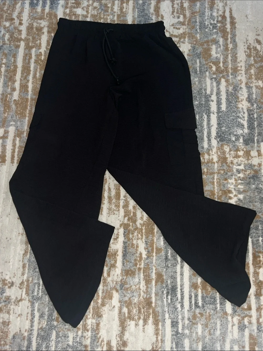 Black Button-Front V-Neck Cropped Tank Top & Black Pants Set